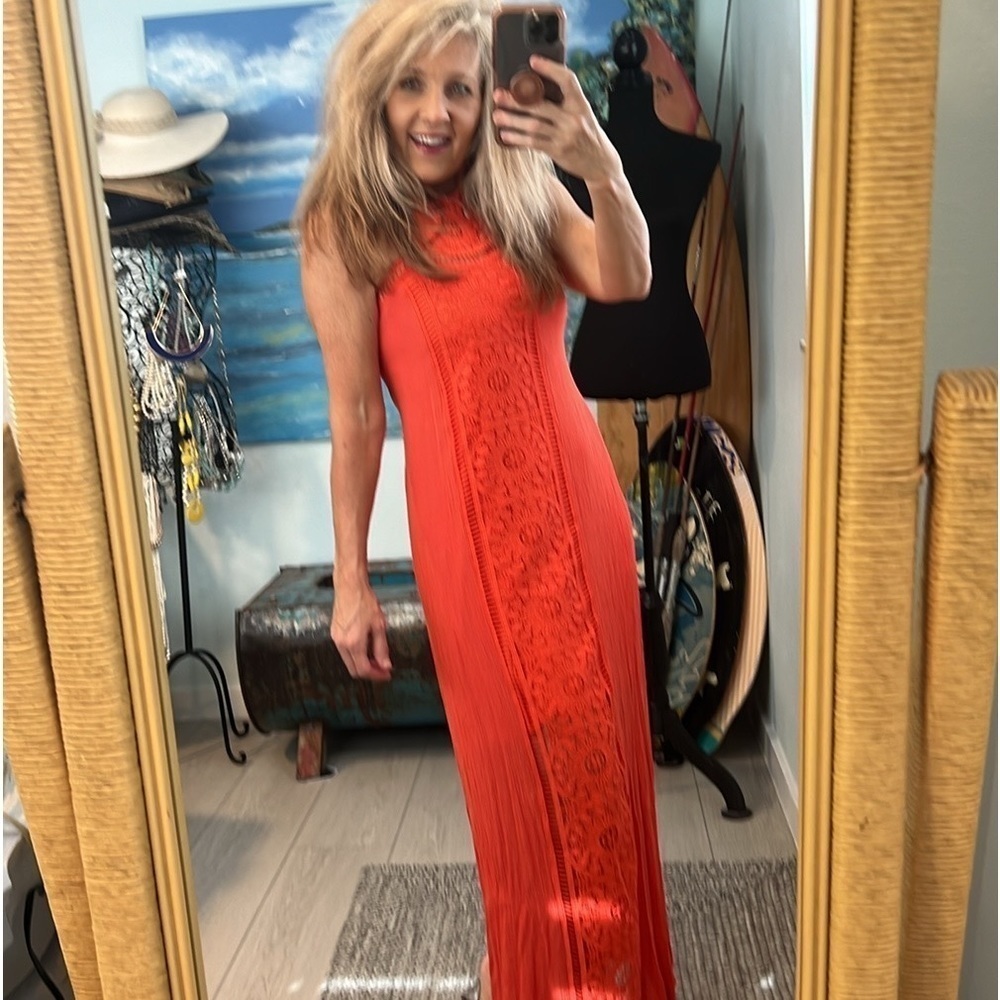 Shinestar,Stunning Halter-Style Dress,Easy Wear & Care,Vibrant Orange,EUC,Size M